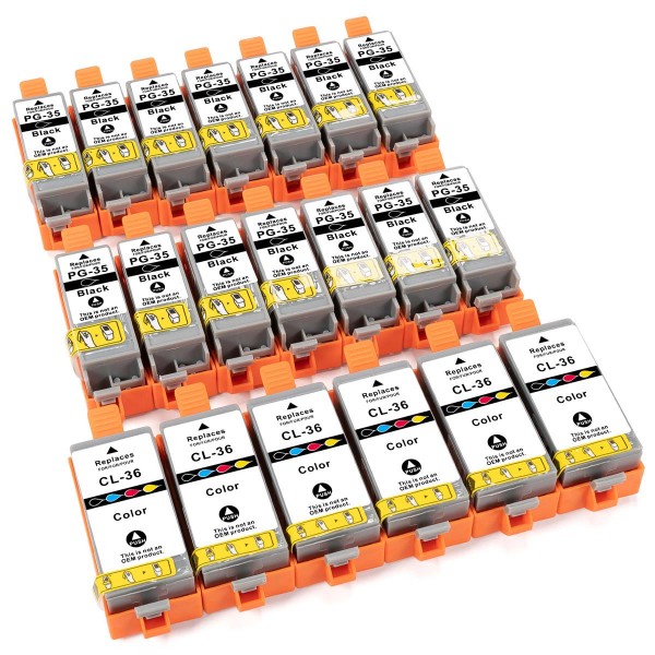 4250614801456 - 20er Set Kompatibel zu Canon PGI-35 CLI-36 Schwarz vierfarbig PBK CMY 4250614801456 - 20er Set Kompatibel zu Canon PGI-35 CLI-36 Schwarz vierfarbig PBK CMY