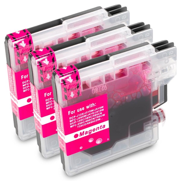 ESMOnline 3er kompatible Druckerpatronen ersetzt Brother LC-985 LC-980 LC-1100 Magenta